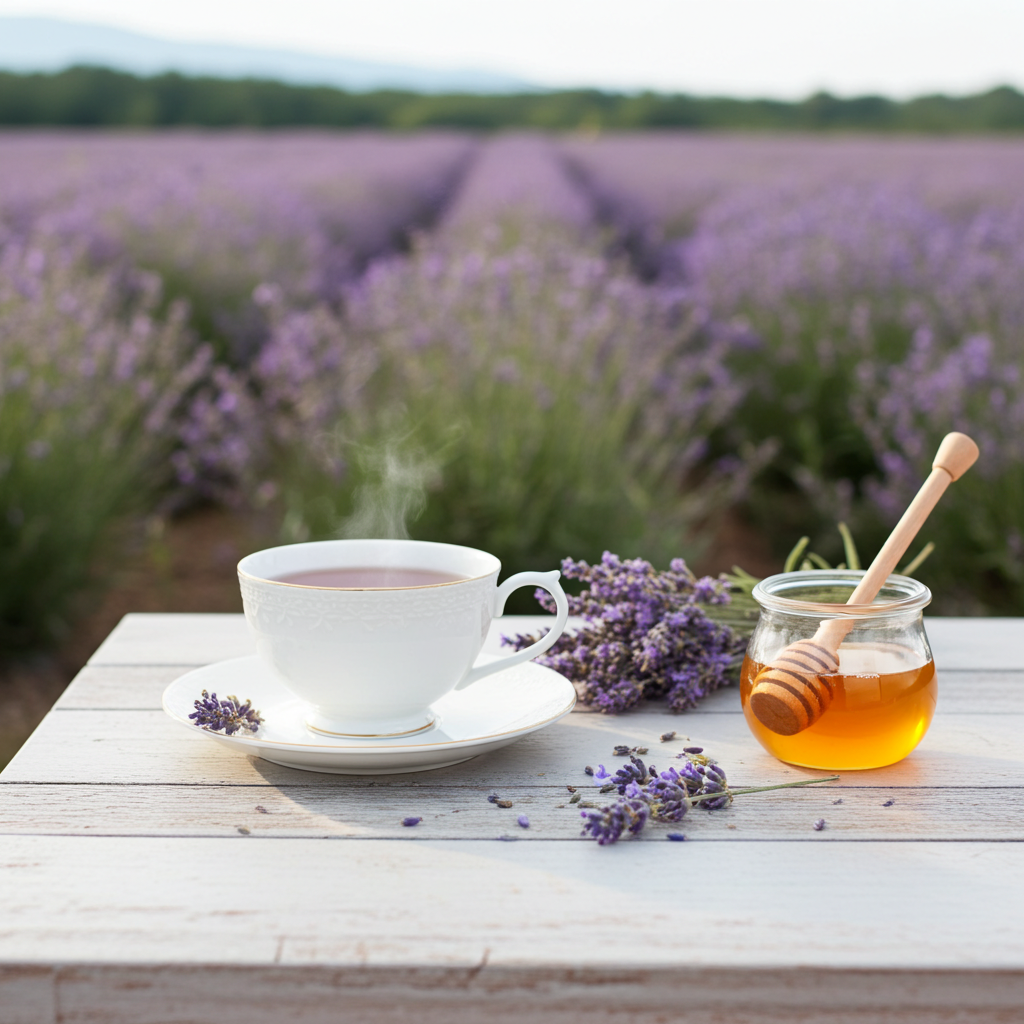Lavendelblüten tiefblau aus der Provence dekorativ arrangiert als natürliches Produktfoto