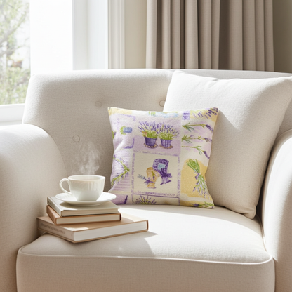 Nahaufnahme von Lavendelkissen Beige – handgenäht mit sichtbarer Stoffstruktur und Nähten