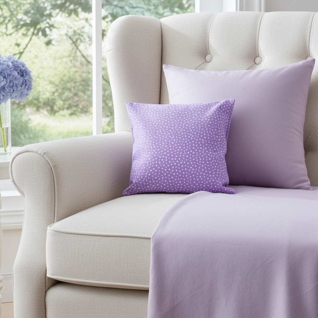 Lavendelkissen Lila mit Pünktchen – handgenäht als dekoratives Duftkissen im Schlafzimmer