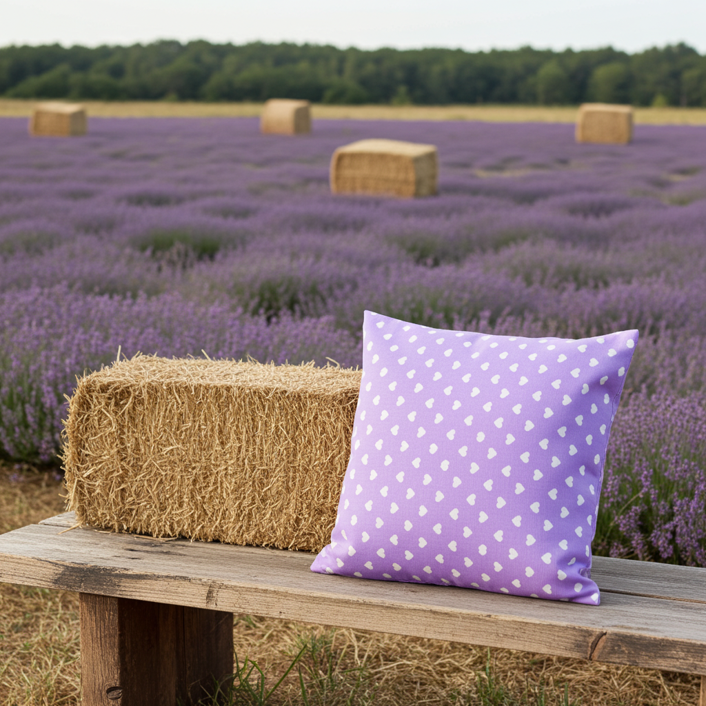 Lavendelkissen Lila mit Herz – handgenäht als handgenähtes Lavendelkissen in stilvoller Anwendung