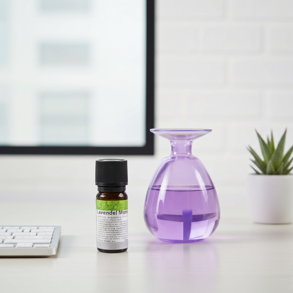 Lavendelöl Mont Blanc 10 ml dekorativ mit Lavendelbund und natürlichen Materialien