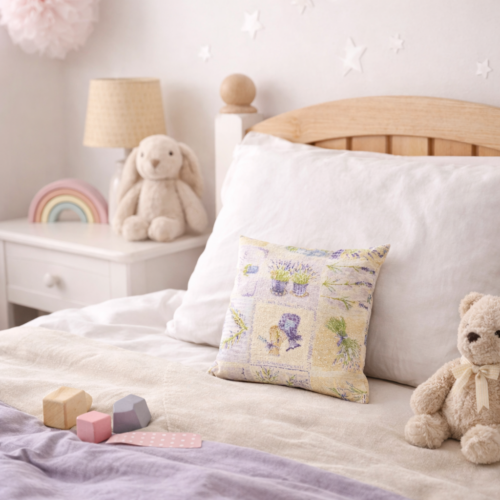 Lavendelkissen Beige – handgenäht in ruhiger Wohn- oder Kinderzimmeratmosphäre