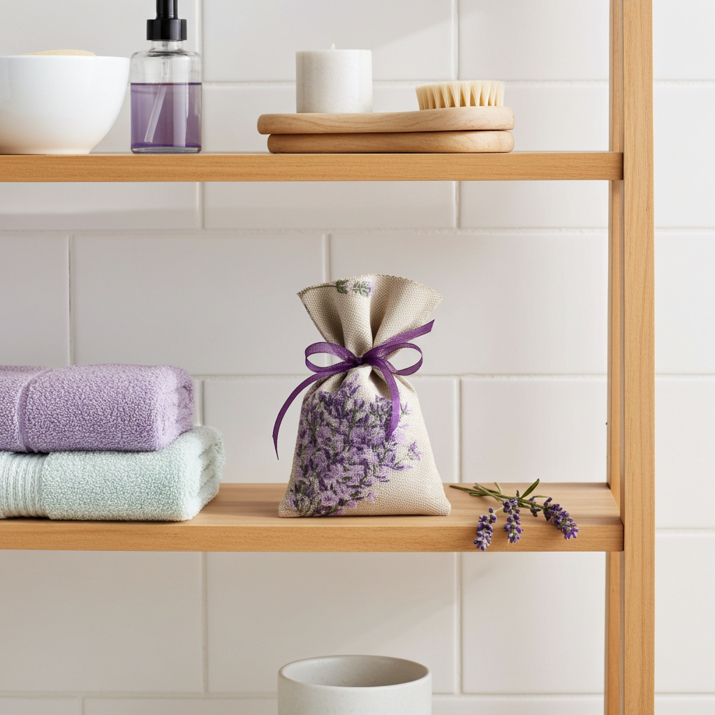 Mehrere Lavendelsäckchen Grau-Beige – handgenäht dekorativ aufgehängt im Kleiderschrank