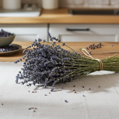 Nahaufnahme von Lavendelstrauß Extra Blau mit tiefblauen Blüten
