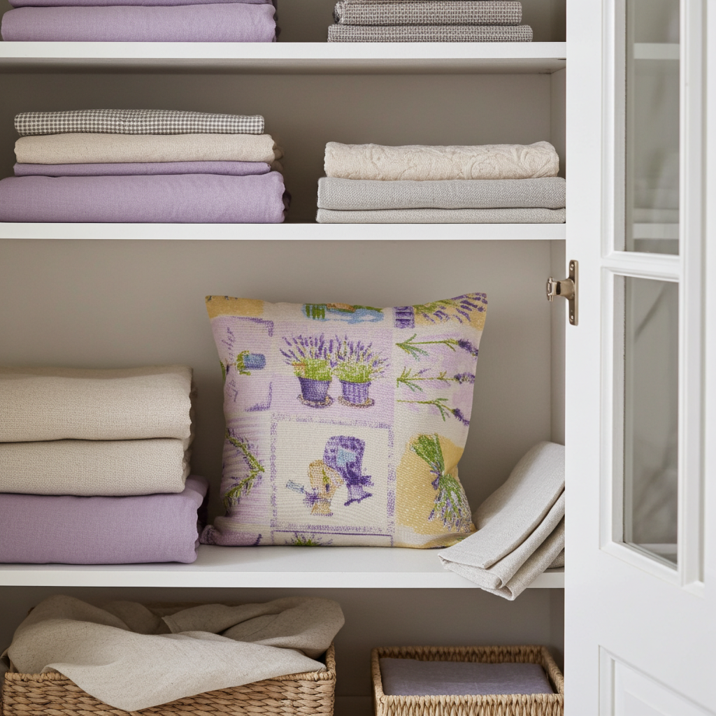 Lavendelkissen Beige – handgenäht als dekoratives Duftkissen im Schlafzimmer