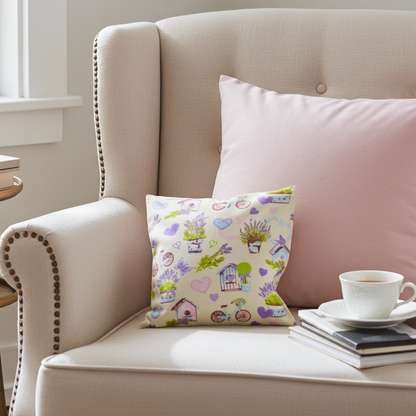 Lavendelkissen Bunt mit Herzen – handgenäht als dekoratives Duftkissen im Schlafzimmer