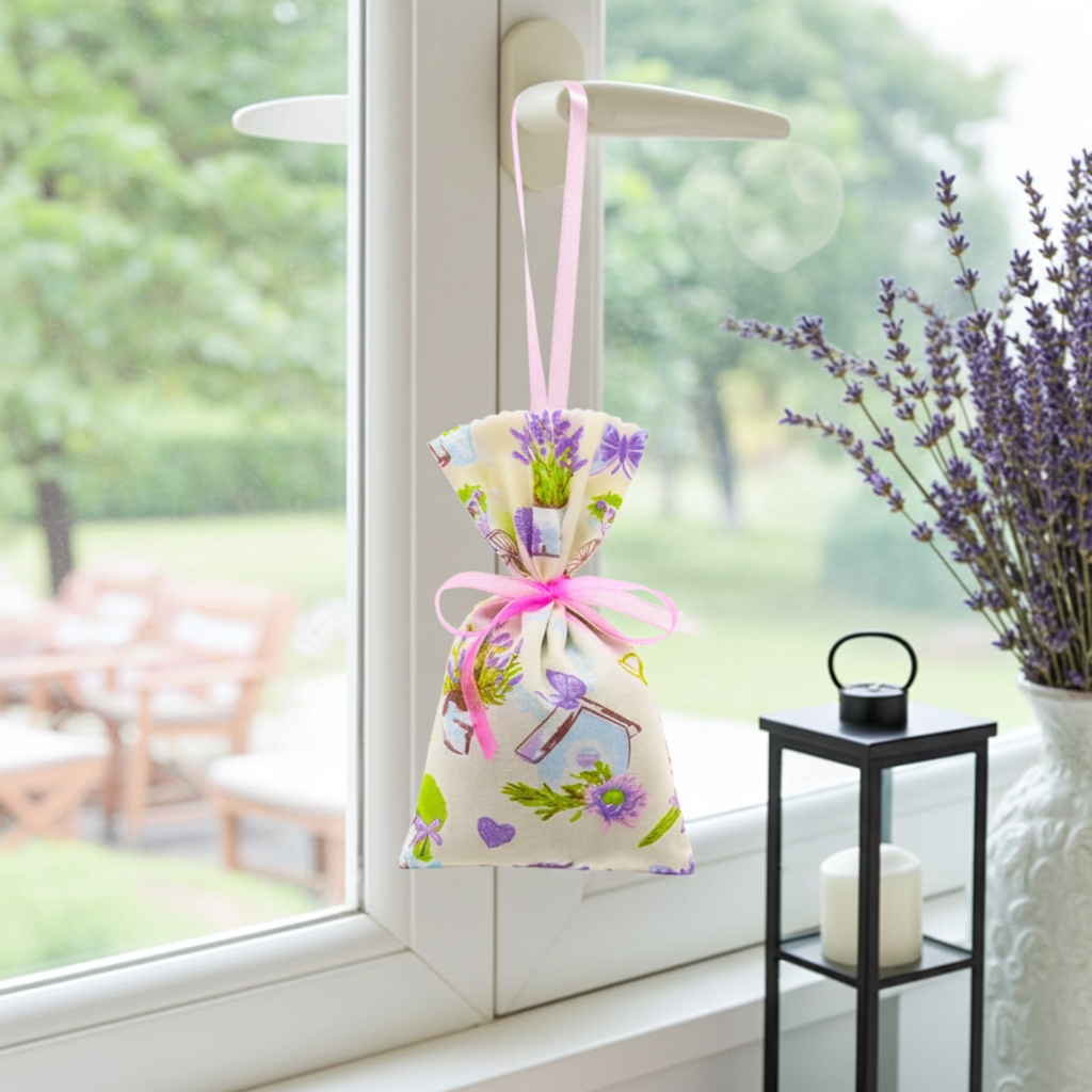 Lavendelsäckchen Bunt mit Herzen – handgenäht als handgenähtes Duftsäckchen in stilvoller Anwendung