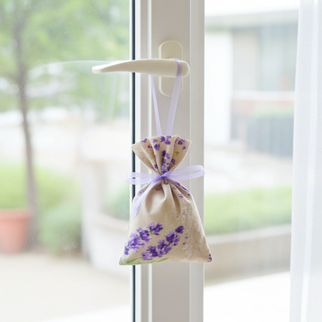 Lavendelsäckchen Beige-Lila – handgenäht als handgenähtes Duftsäckchen in stilvoller Anwendung