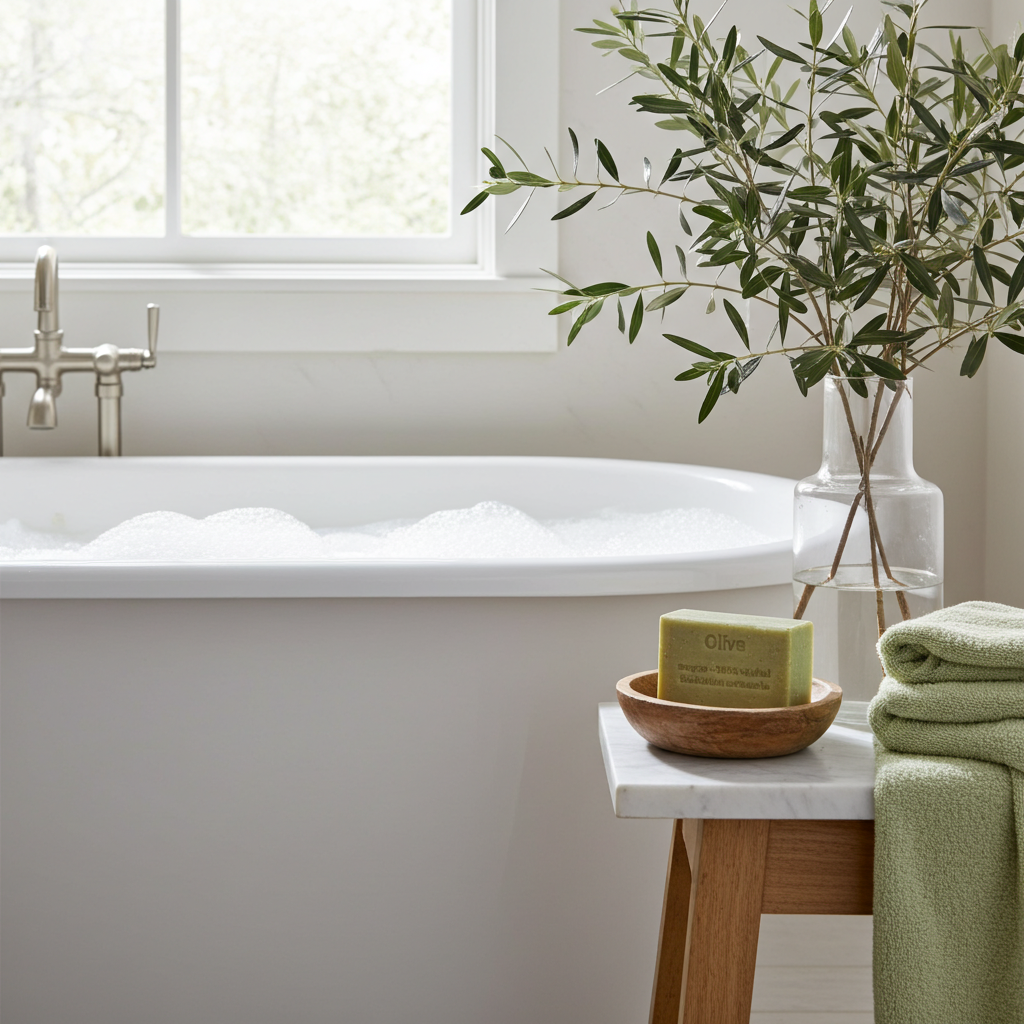 Nahaufnahme von Olivenseife aus Frankreich mit sichtbarer Oberfläche und Struktur