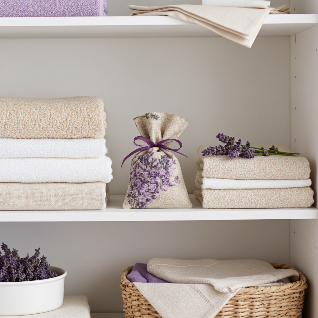 Lavendelsäckchen Grau-Beige – handgenäht als handgenähtes Duftsäckchen in stilvoller Anwendung