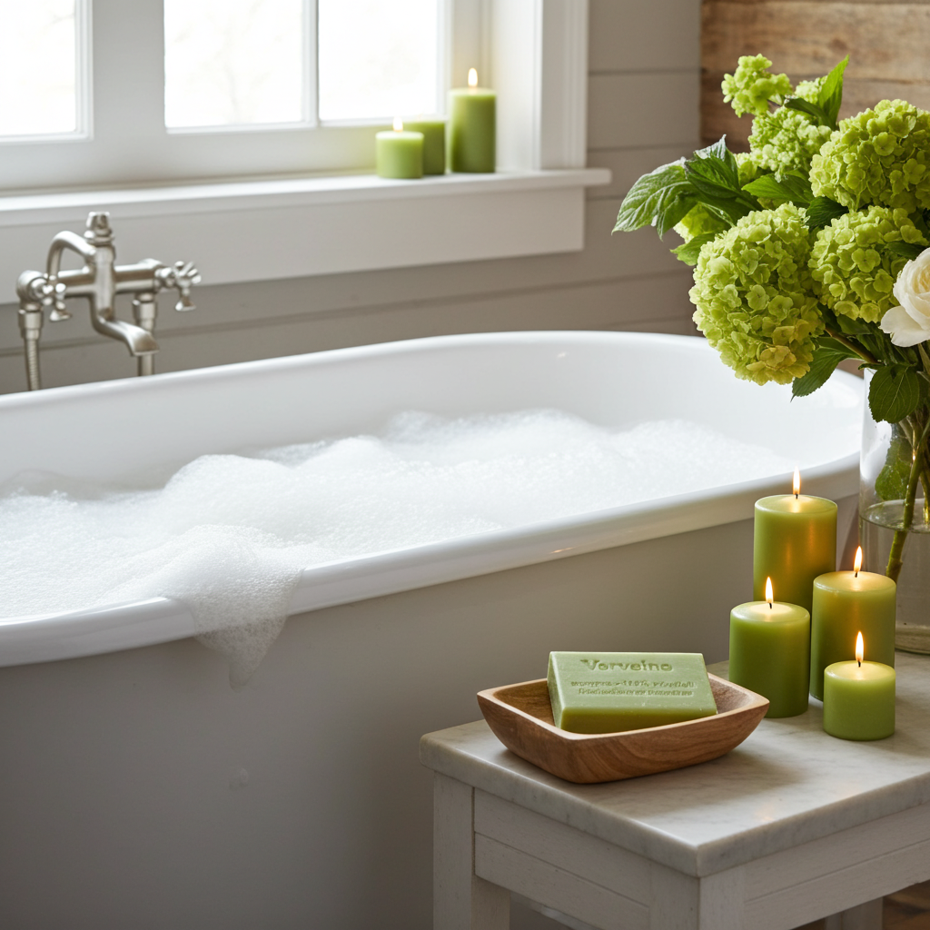 Verbenenseife aus Frankreich als hochwertiges Naturseifen-Produktfoto im Alltag