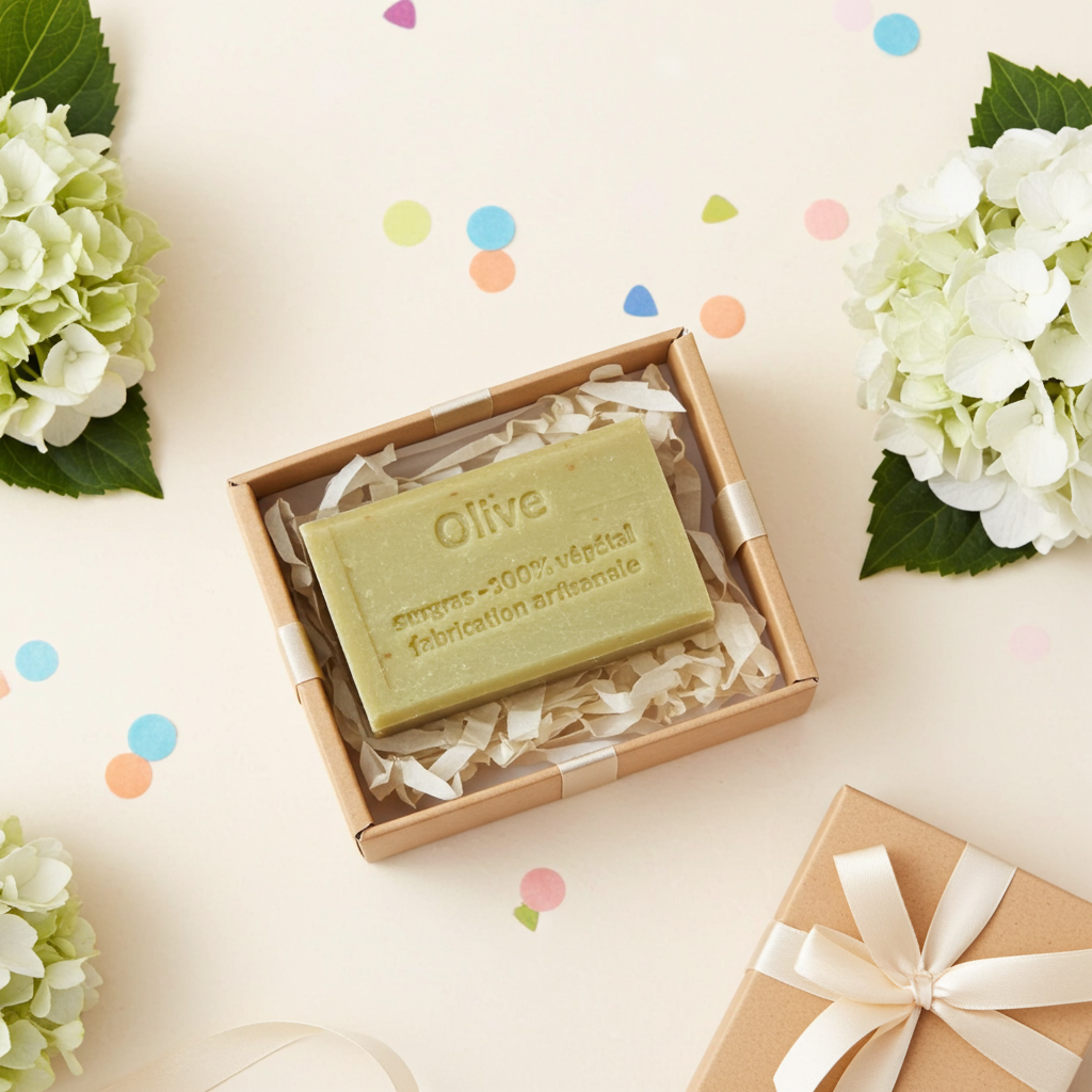 Olivenseife aus Frankreich als hochwertiges Naturseifen-Produktfoto im Alltag