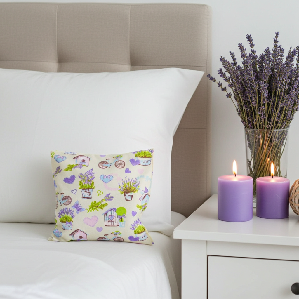 Lavendelkissen Bunt mit Herzen – handgenäht in ruhiger Wohn- oder Kinderzimmeratmosphäre